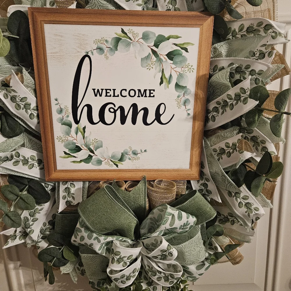 Hand Crafted Green and Cream Welcome Wreath